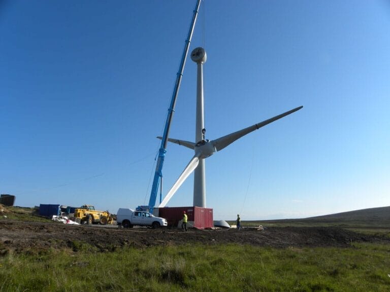 Wind turbine being assembled